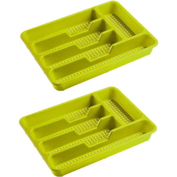 Bestekbak/bestekhouders 5-vaks lime groen - 34 x 25 x 4 cm - Keuken opberg accessoires