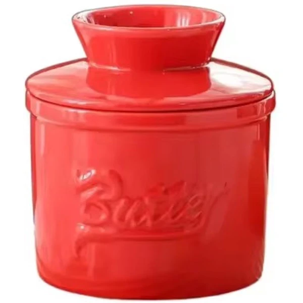 Boterbel Rood - Botervloot - Watergekoelde Botervloot Met Waterlijn - Keramische Boterbel Voor Smeerbare Boter - Kerstcadeau Voor De Keuken - Keuken Accessoires - Keuken Tools