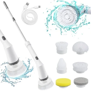 Cleenify Elektrische Schoonmaakborstel - Elektrische Schrobber - Schrobborstel - Badkamer keuken - Schrobber Met Steel - 6 Opzetstukken