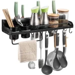 Eleganca keuken wandrek - keuken organizer - modern keuken wandrek met haken - keukenwandopberger voor allerlei keukengerei - 80x14x8,5cm