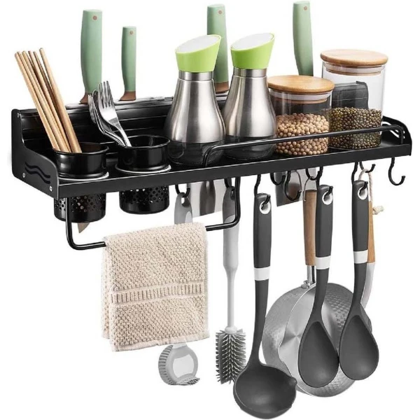 Eleganca keuken wandrek - keuken organizer - modern keuken wandrek met haken - keukenwandopberger voor allerlei keukengerei - 80x14x8,5cm