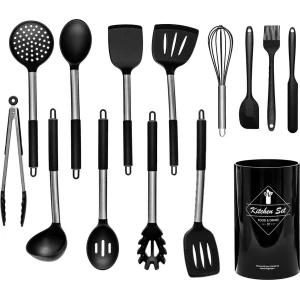 LuxeBass Keukenset Kookgerei Keukengerei Spatelset 14 delige Set | Keukengereedschap en Gadgets (zwart)- LB653
