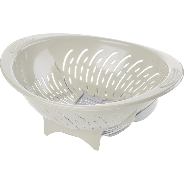 Titiz vergiet met verschuifbare bodem - kunststof vergiet - zeef - keuken accessoire - veilig water afgieten - slimme verschuifbare bodem - wit