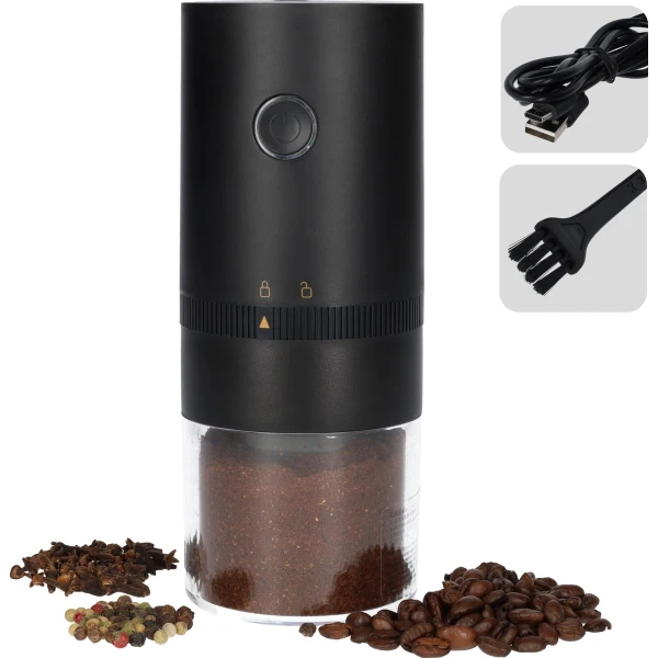 Zwarte elektrische koffiemolen - RVS - Proffesionele koffie molen - Fijne pepermolen/zoutmolen - Kruidenmolen - Ook voor specerijen - Goed voor in de keuken - 13 Watt - Makkelijk mee te nemen - Zwart