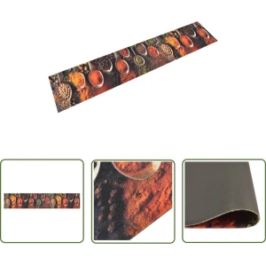 The Living Store Keukenmat - Lepel- en kruidenprint - 300 x 60 cm - Fluweel - Latex - 5 mm hoog - Keukenmat - Vloerkleden - Antislip Mat - Keuken Accessoires - Print Tapijten