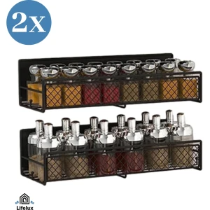 LifeLux Magnetische Kruidenrek Set - 2 stuks | Zwart Metalen Kruidenhouder met Sterke Magneet | Keuken Organizer voor Kruidenpotjes & Accessoires