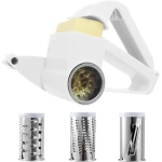 Trommelrasp - Spiraalsnijder - Zilver - Kaasrasp - Kaasrasp harde - Keukengerei - Keuken accessoires - Roterende - Handgebogen - Wit - Kunststof - Met Drie verwisselbare schraper