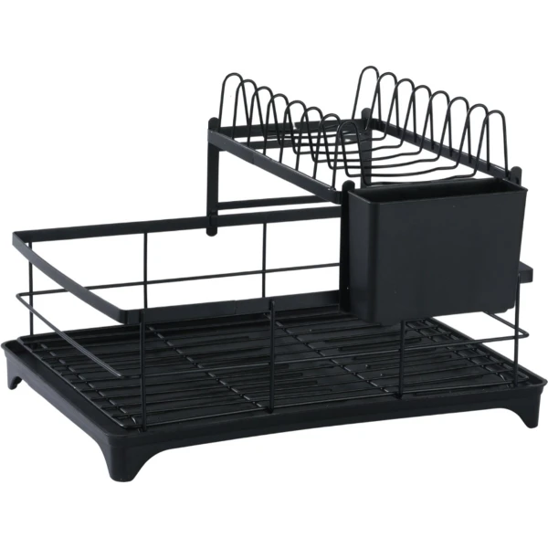 Caryota Keuken Verstelbaar Afdruiprek - Droogrek - Keuken Accessoires - RVS - Zwart - 40x28x29.5 cm