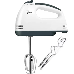 Handmixer, elektrische handgarde, elektrische handmixers voor het bakken, kleine roestvrijstalen handmixer met 7 snelheden, 2 mixers en 2 deeghaken Elektrische handmixers voor het kloppen van eieren en cakes in de keuken