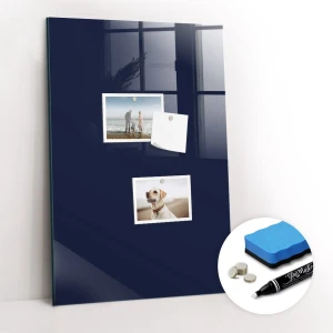 Tulup Whitebord - Kleur Donker Marineblauw Magneetbord - 40 cm x 60 cm - Magneetbord Muur - Interieur Accessoires Kantoor - Memo Magneetbord - Inspiratiebord Kantoor - Inclusief Gratis Magneten & Marker & Spons - Magnetisch Bord - Magneetbord Keuken