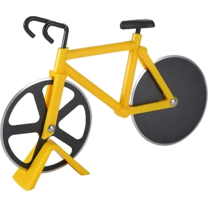 Fiets pizzasnijder, anti-aanbaklaag, roestvrij staal, dubbele pizzasnijder, geschikt voor keuken, feestjes enz., ideaal als accessoire voor Kerstmis, geel