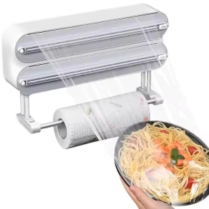 Rollenhouder - Keukenrolhouder Hangend - Foliesnijder - Keukenrolhouder en Foliehouder in 1 - Vershoudfolie Houder - 3 in 1 Rollenhouder - Aluminiumfolie Dispenser - Keuken Accessoires - Wandmodel - Wit