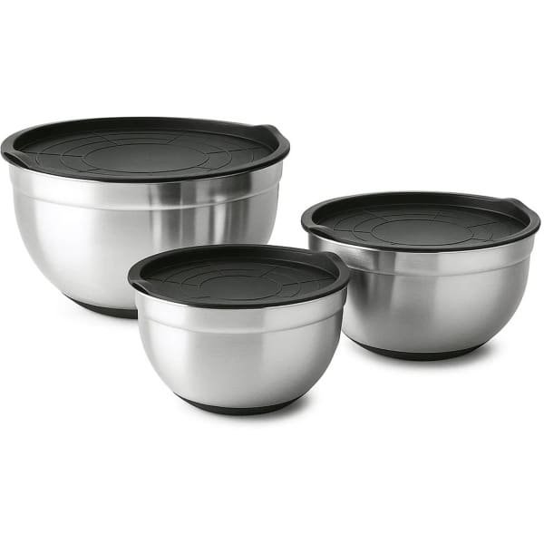 Lomera Roestvrijstalen Mengkommen - Set Van 3 - Met Deksel - Stapelbaar Design - 201 Stainless Steel - Afsluitbare Deksels - Kom - Keuken Accessoires - 3, 2 En 1 Liter Inhoud - Mengkom - Beslagkom