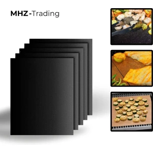 Ovenmat - Set van 5 - Non-stick bakmat - Zwart -Deeg mat - Keuken Accessoires - Bakmatten - Herbruikbaar - Oven Bakmat - Anti aanbak laag