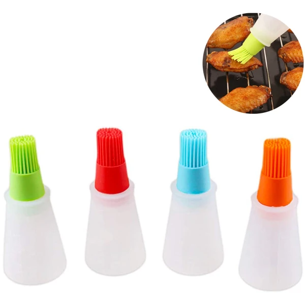 Vitdipy - Olieflesborstels - 4 stuks - Bakkwast Silicone - Oliefles keuken - Keukengerei - Barbeque oliedispenser - BBQ accessoires - rood, oranje, groen, blauw