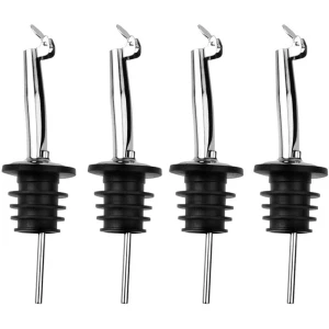 longziming Schenkdoppen voor Flessen - Set van 4 - Universeel voor Wijn, Olie, Azijn, Cocktails- Accessoires voor Bar en Keuken - Zwart