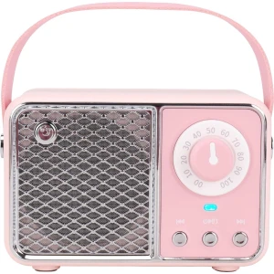 Kawaii kamerdecoratie, retro Bluetooth-luidspreker, draadloze Bluetooth-luidsprekers, roze schattige ouderwetse stijl voor keuken, bureau, slaapkamer, kantoor, feest, buiten, vintage accessoires (zachtroze)
