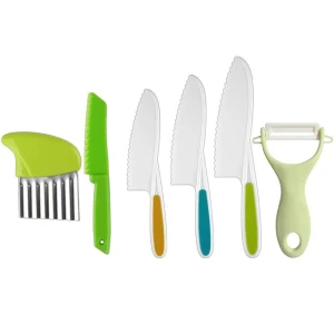 Keukengerei Set met - 6-delige messenset - Kindvriendelijke plastic keukenbenodigdheden - Geschikt voor jongens en meisjes vanaf 4 jaar- keuken- keuken accessoires (stijl F)