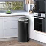 Sensor afvalbak 42 l, elektrische automatische afvalbak met deksel, roestvrij, voor badkamer, kantoor, keuken, eetkamer, staal, zwart