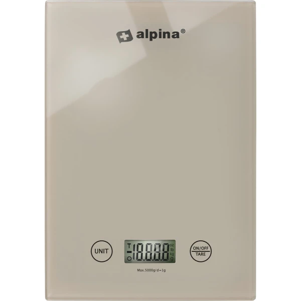 alpina Keukenweegschaal Digitaal - Weegschaal Keuken in gr, lb, oz en ml - Precisie Weegschaal met Tarra Functie - Keuken Accessoires - 22 x 15,5 cm - Beige