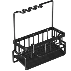 CHIWIN Spoelbak Organizer - Opbergrek voor Keuken - Afdruiprek Spoelbak - Keuken Accessoires - Met Afneembaar Druiprek - Zwart - 23x9x25 cm - Snel Geplaatst