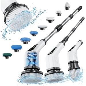 Kraftverdia Schoonmaakborstel Elektrisch - Elektrische Schrobber - Schrobborstel - voor badkamer of keuken - Schrobber Met Steel - 9 opzetstukken -Cleaning King