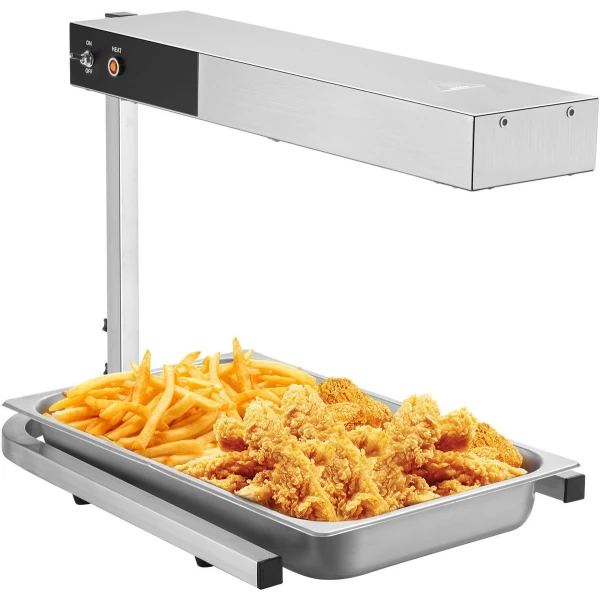 750 W frietverwarmer, commerciële warmtelamp, elektrische roestvrijstalen warmtelamp voor frietbuffet, keuken, restaurant, 104-122 °F, zilver