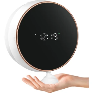 Automatische handdesinfectiedispenser met schuim voor de badkamer: wandgemonteerde, oplaadbare, contactloze, verstelbare, automatische, slimme, elektrische, witte plastic handdesinfectiedispenser met schuim en klok - Keuken - .