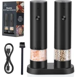 Elektrisch Peper en Zoutmolen Set - USB-oplaadbare Elektrische Pepermolen - Kruidenmolen - Met Opbergbasis - Met Afwasbare Container - Voor Keuken/Picknick/Barbecue - Zwart