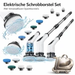 Elektrische Draadloze Schoonmaakborstel met 8 Verwisselbare Borstelkoppen 360° Roterende Power Scrubber Verstelbare Steel 137 cm Badkamer, Keuken, Tegels & A