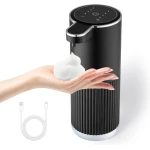 Automatische schuimende zeepdispenser, 4-traps verstelbare elektrische zeepdispenser met schuim voor de hand, USB opladen contactloos badkamer blad, keuken, 13,5 oz., wandbevestiging zwart
