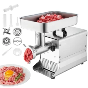 Elektrische Vleesmolen - Commerciële/Industriële Worstmaker & Worstvuller - 1100 W - 9,53 kg/min - RVS behuizing - Inclusief mes en maalplaten - Voor keuken en restaurant
