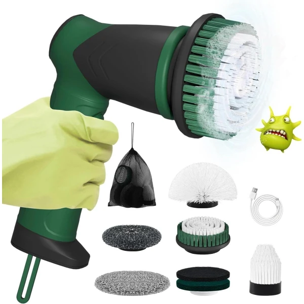 Elektrische reinigingsborstel draadloze voegenreiniger 7 verwisselbare borstelkoppen - keuken grill gootsteen auto spin-scrubber poetsen led-display modi 2023 nieuwe