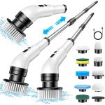 Elektrische spinscrubber, snoerloze douchescrubber tot 450 tpm met 7 vervangbare borstelkoppen, verstelbare verlenggreep Elektrische scrubber voor het reinigen van badkamer, bad, keuken en auto
