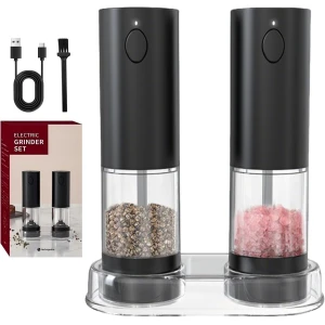 Maalmolen - Zoutmolen 2pc - Zoutmolen Elektrisch - Automatische Zout- En Pepermolenset - 6 Instelbare Maalstanden - Usb-Oplaadbare Elektrische Molen - Onmisbaar In De Keuken Voor Specerijen En Kruiden - Zwart
