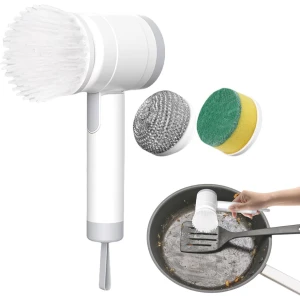 Reinigingsborstel - Elektrische Schrobber - Draadloze Keukenreiniger met Type-C Oplaadbare Batterij - 1200 mAh - Inclusief Nylon Borstel & Schuurspons - Voor Keuken, Badkamer & Huishoudelijke Reiniging - Wit
