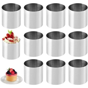 Set van 10 roestvrijstalen dessert- en dinerringen - Taartringen, 5 cm - Dessertvormen voor bakken - Kookringen - Mini-taartvorm - Keuken accessoires