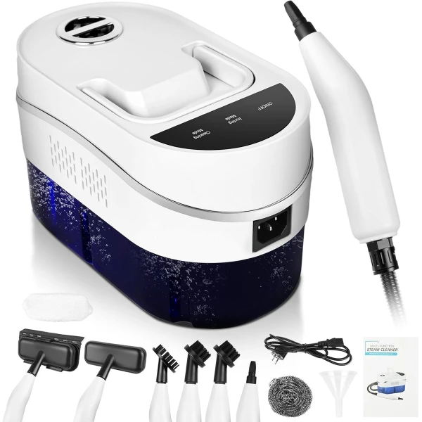 Stoomreiniger - stoomdruk: 3,5 bar, Opwarmtijd: 15 s, Vermogen: 2500 W, tank: 1,2 l, hogedruk-stoomreiniger met 8 accessoires voor keuken, auto, thuis, kantoor, blauw licht, antibacterieel