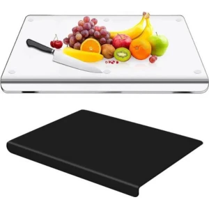 Zwarte Acryl Snijplank met Opstaande Rand en Antislip - Dikke, Doorzichtige Keuken Snijplank 45x35 cm - Ideaal voor Veilig Snijden, Voedsel Voorbereiden en Keuken Accessoires