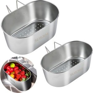 2 Pcs Sink Organiser - Stainless Steel - Strainer - Basin - Caddy Organiser - Basket - Drainer Strainer - Vegetable/Fruit - Keuken Accessoires