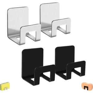 4pcs Keuken Wand Spons Houder - Zelfklevende Spons Houder - RVS - Waterdichte Haak - Keuken Sink Organizer Accessoires (Zwart, Zilver)