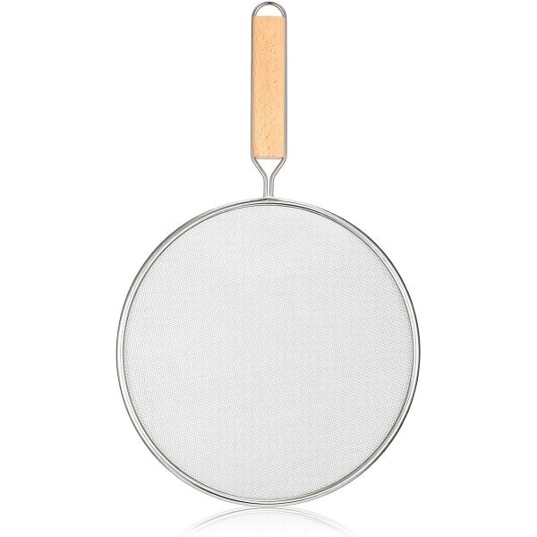 8.3 Inch Fat Splatter Screen - RVS Splatter Screen voor Bakpan met Houten Handvat - Vet Spatbescherming - Hete Olie Spatbeschermer - Koken Keuken Accessoires