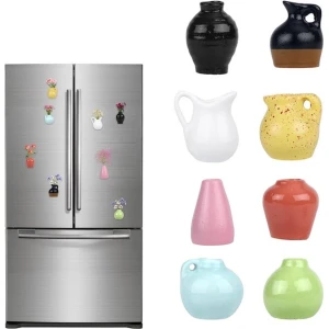 8Pcs Mini Keramische Vaasje Koelkast Magneten, Multi-Kleur 3D Kleine Bloem Vaasje Magneten met Sterke Magneten Schattige Koelkast Decoratie Accessoires voor Keuken Kantoor en Thuis