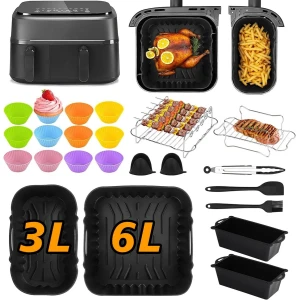 Airfryer Accessoires - Bakpapier - Siliconen Bakje - Mand - Spatels - Oven Rek - Keuken