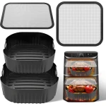 Airfryer Accessoires Set - Keuken Hulpmiddelen - Lucht Frituren - Magnetische Spatbeschermers - 2 Siliconen Bakvormen - Zwart