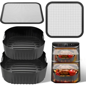 Airfryer Accessoires Set - Keuken Hulpmiddelen - Lucht Frituren - Magnetische Spatbeschermers - 2 Siliconen Bakvormen - Zwart