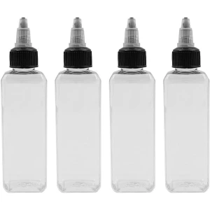 Allecto- Universele Oliedispenser - Keuken Accessoire - Set van 4 - Transparant - Plastic - Olie Sojasaus Azijn - Geschikt voor Koken - Compact Model - 4 stuks 100 ml dispensers voor Olie - Handige Doppen