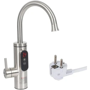 Allecto plus - Elektrische kraan met doorstroomboiler voor keuken en badkamer - Roestvrijstalen armatuur - LED-temperatuurweergave - 360 graden draaibaar - Zilverkleurig - Energiezuinige verwarmingstechnologie.