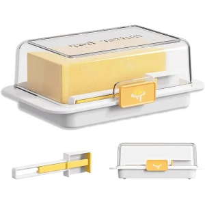 Cosensi - Botervloot met Maatlepel en Luchtdicht Deksel in Wit - BPA-vrij - Voor Keuken en Koelkast - Transparante Boterbel - Handig en Stijlvol Accessoire