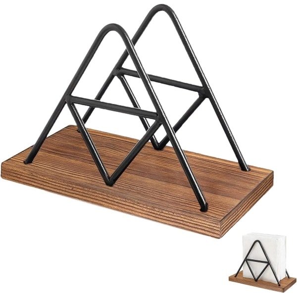 Cosensi - Napkin Holder - Metalen Servet Houder - Triangel Vorm - Zwart - Keuken Accessoire - Perfect voor Eettafel - Houten